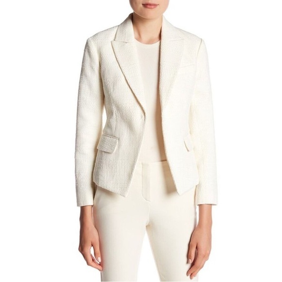 Theory Cotton Textured Brince Newdale Bonded Warm Ivory Blazer H0104108 EUC Sz 2 - Picture 1 of 12
